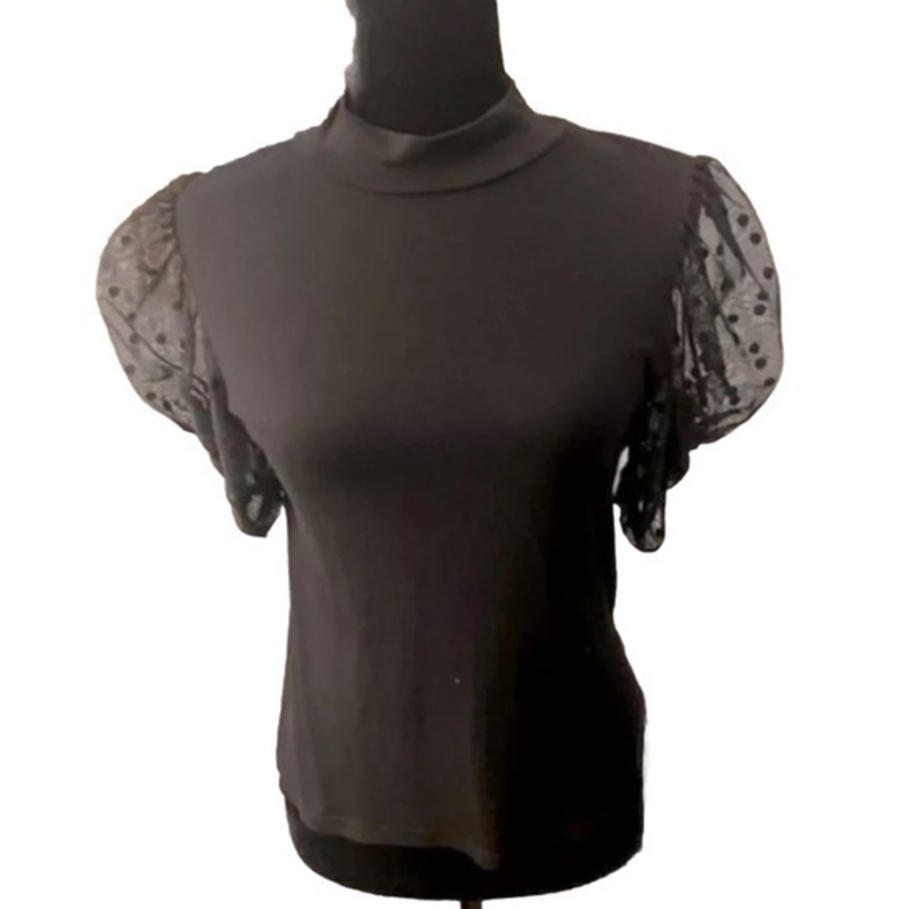 Generation love tee mesh polka dot heart puffy sleeve‎ tee